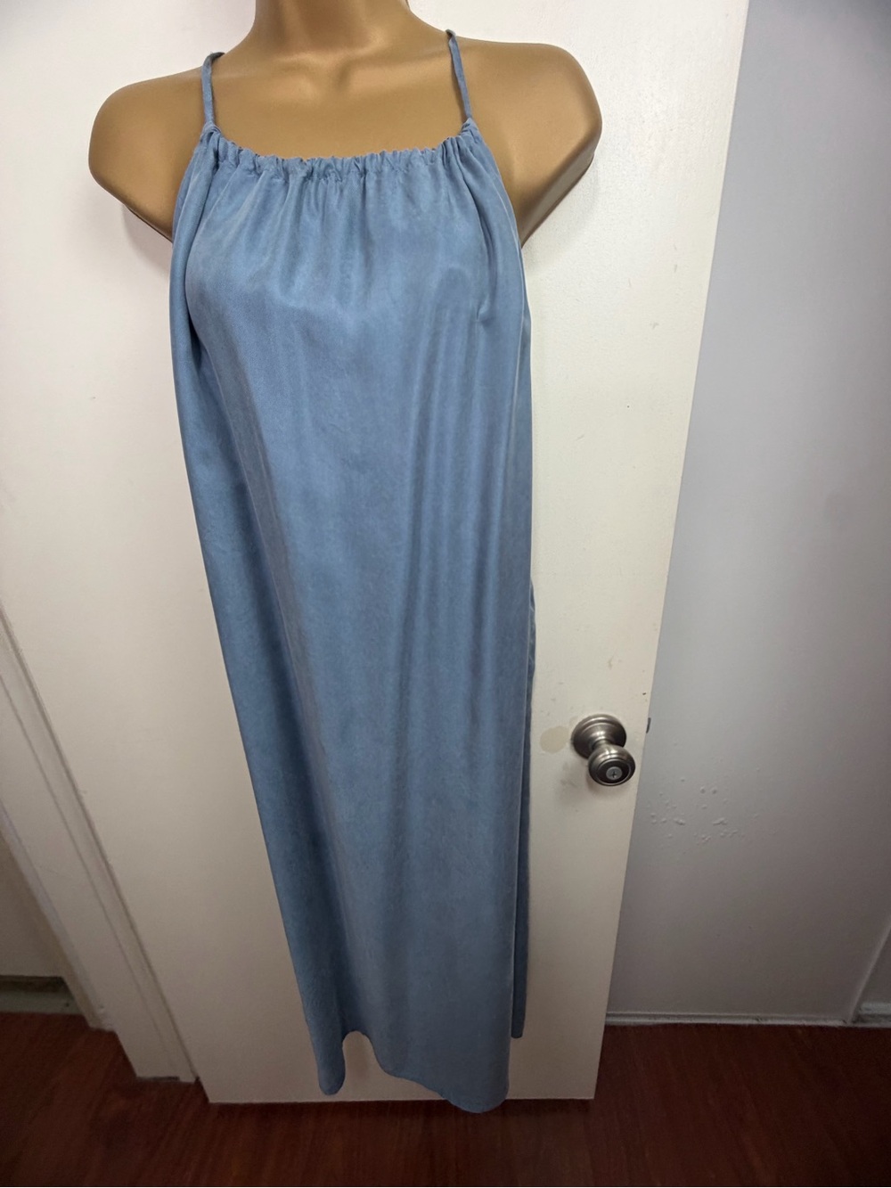Sancia Light Blue Silk/Curio? Minimalist Resort Luxury Slip Dress L *FLAWS/READ*